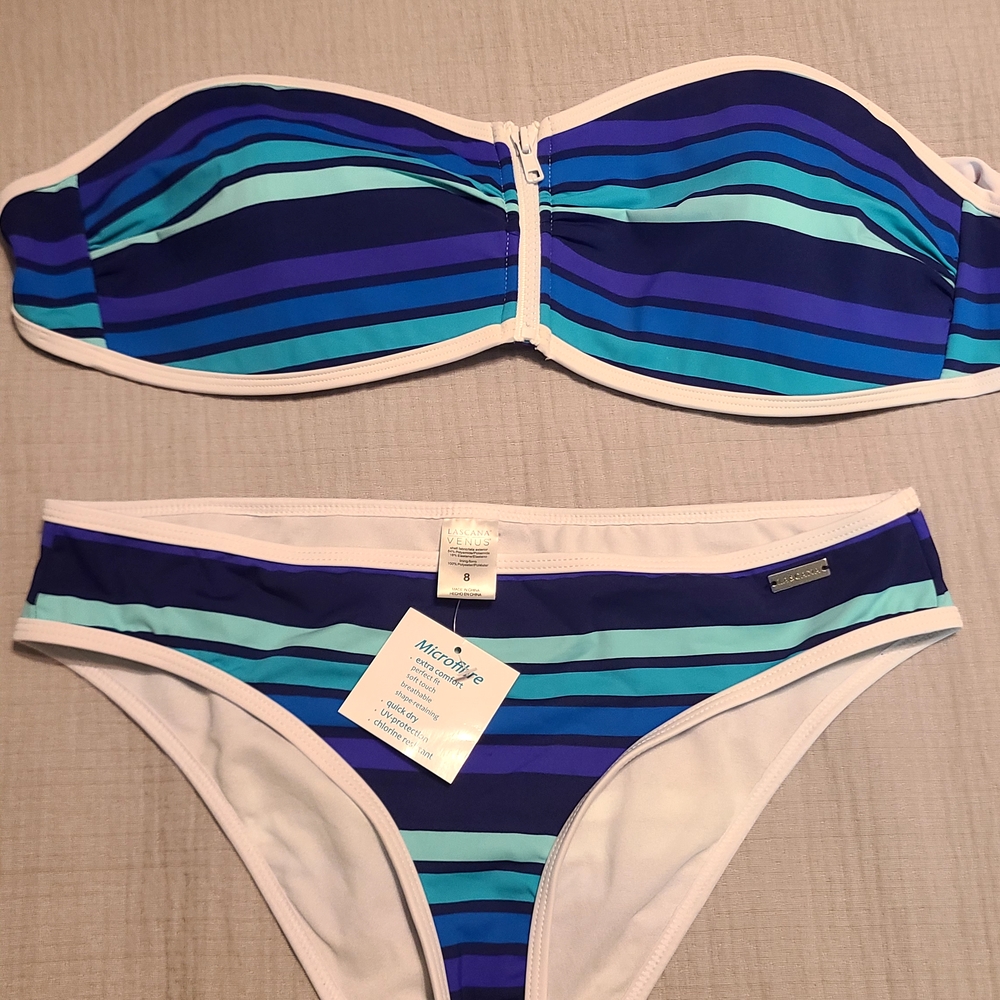 VENUS Blue and White Striped Bikini Set